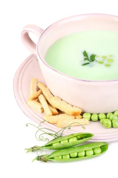 Tasty peas soup, isolated on white — Stock Photo, Image