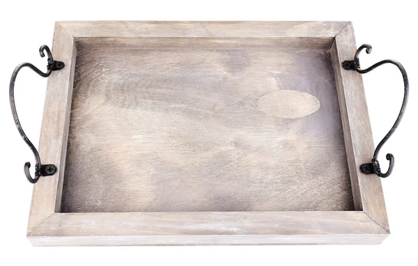 Decorative old wooden tray, isolated on white — Stock Photo, Image