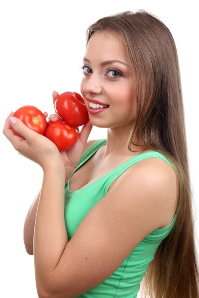 Hermosa chica con tomate —  Fotos de Stock