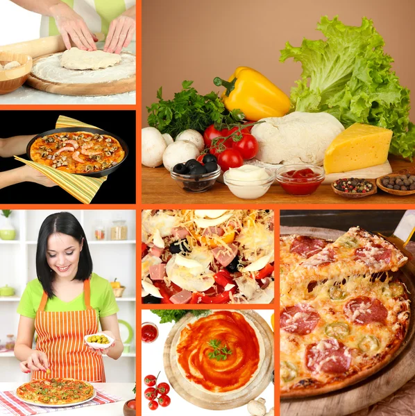 Colagem de preparar pizza — Fotografia de Stock