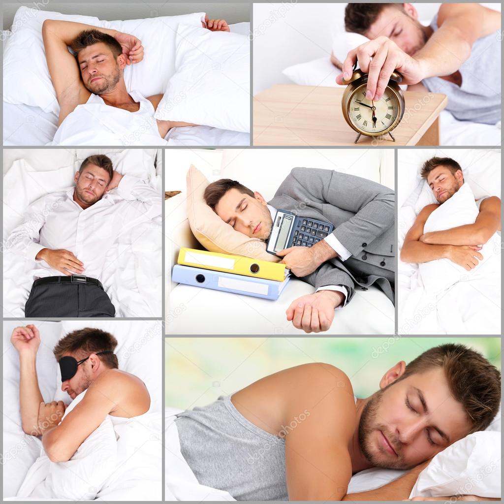 Collage of sleeping men