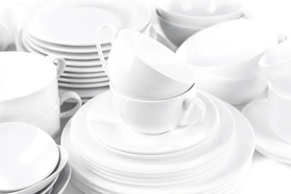 Set of white dishes close-up — Stock Photo, Image