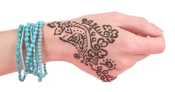 Hand painted with henna, isolated on white — Stock Photo, Image