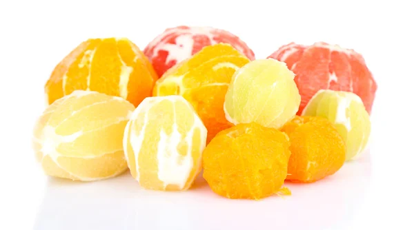Citrus fruits without skin, isolated on white — Stock Photo, Image