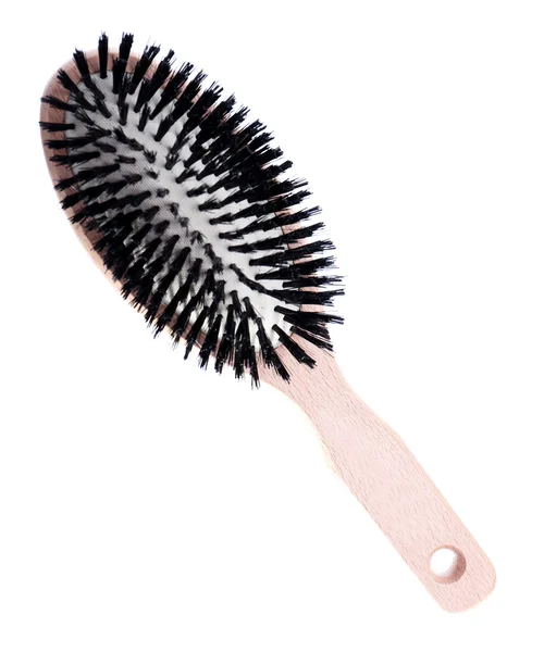 Wooden hairbrush isolated on white — Stock Photo, Image