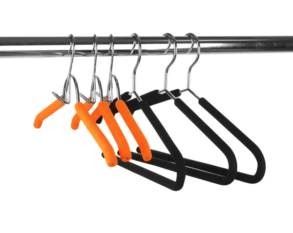 Clothes hangers on white background close-up — Stock Photo, Image