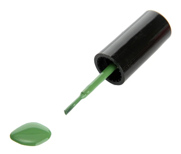 Green nail polish and brush — Stock Photo, Image