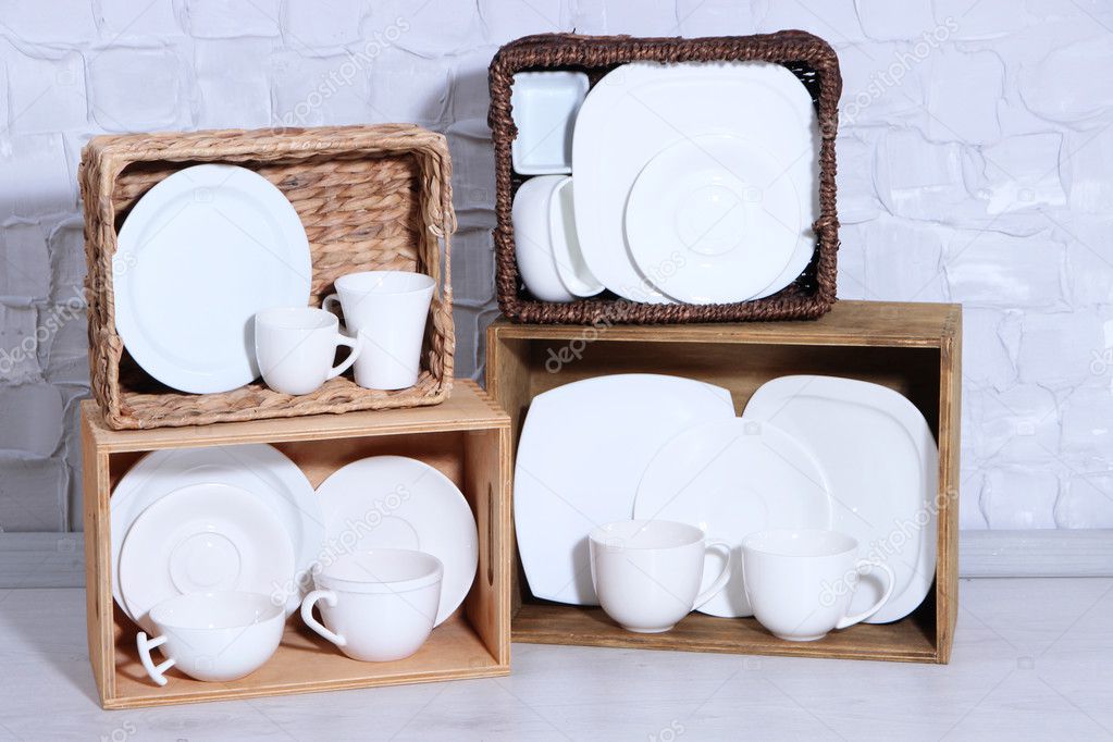 Beautiful shelves and boxes with tableware