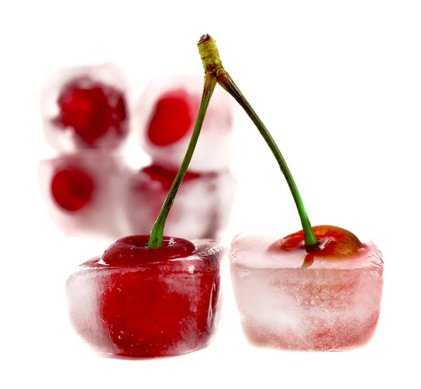 Cherry in ice cube — Stock Photo, Image