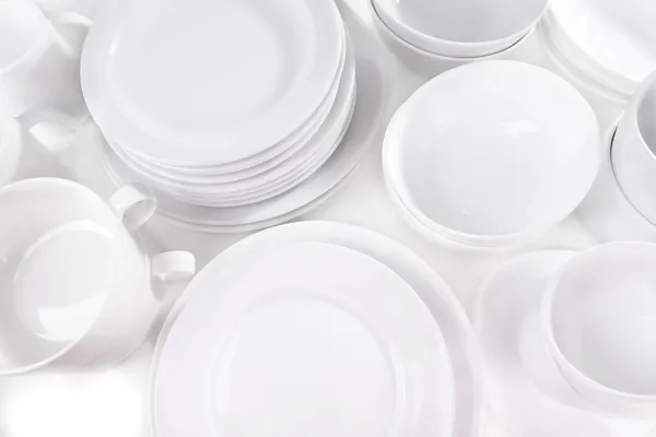Conjunto de pratos brancos close-up — Fotografia de Stock