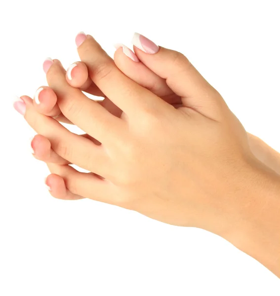 Beautiful woman's hands with french manicure — Stock Photo, Image