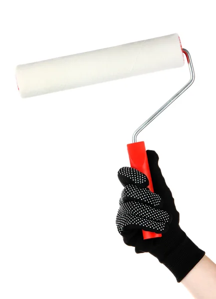 Bright paint roller in hand — Stock Photo, Image