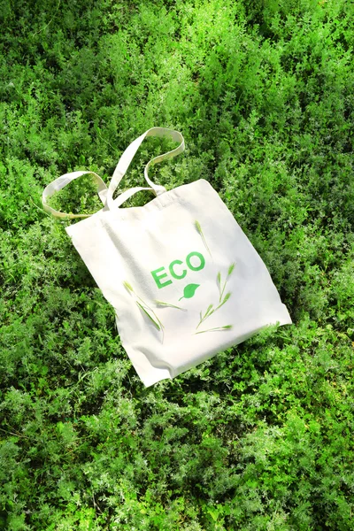 Eco påse på grönt gräs — Stockfoto