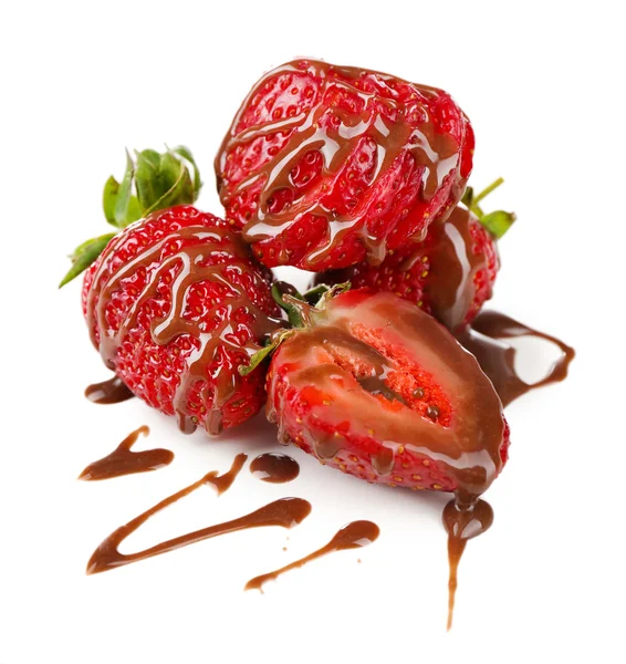 Red ripe strawberries with chocolate — Stock Photo, Image