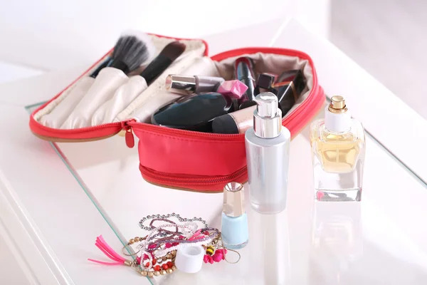 Cosmetic bag on table — Stock Photo, Image