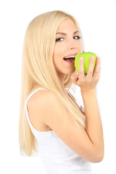 Joven hermosa mujer con manzana — Foto de Stock