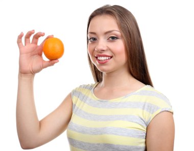 güzel bir kız ile portakal