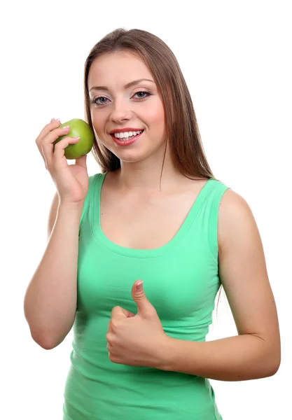 漂亮的女孩，绿色苹果 — 图库照片