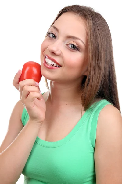 Beautiful girl with tomato — Stock Photo, Image