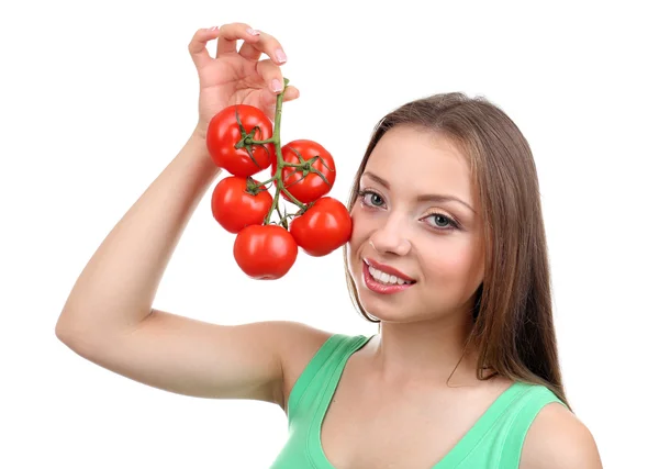 Hermosa chica con tomate — Foto de Stock