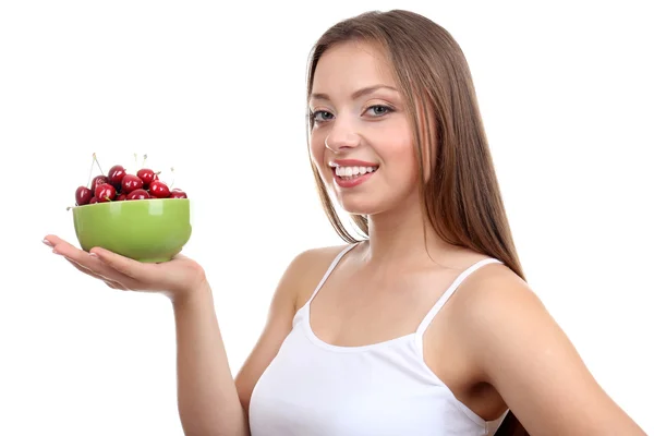 Menina bonita com cereja — Fotografia de Stock