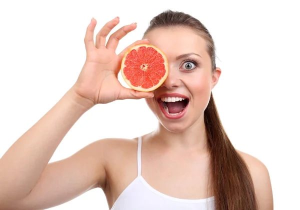Красивая девушка с грейпфрутом — стоковое фото