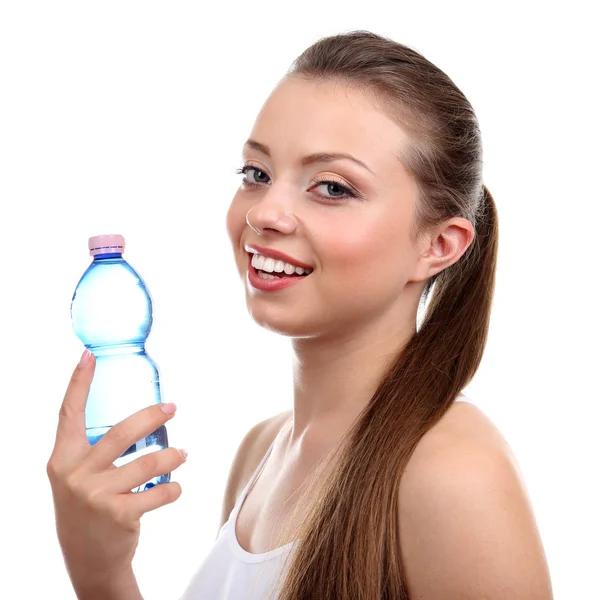 Beautiful girl drinks water — Stock Photo, Image