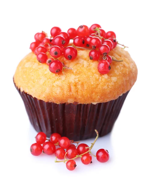 Tasty muffin with red currant isolated on white — Stock Photo, Image