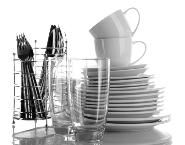 Czyste naczynia na białym tle — Zdjęcie stockowe