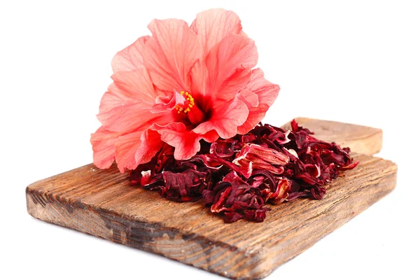 Hibiscus tea and flower isolated on white — Stock Photo, Image