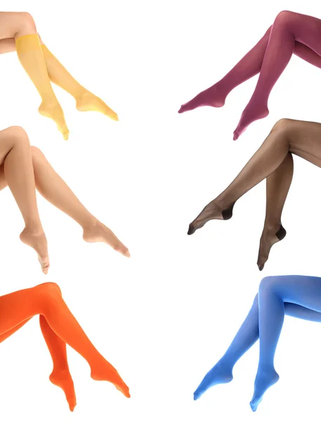 Collage di calze sulle gambe della donna — Foto Stock