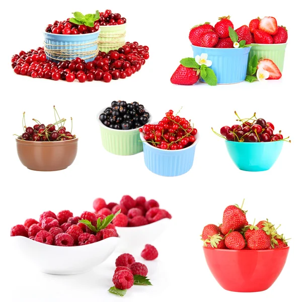 Collage of fresh berries isolated on white — Stock Photo, Image