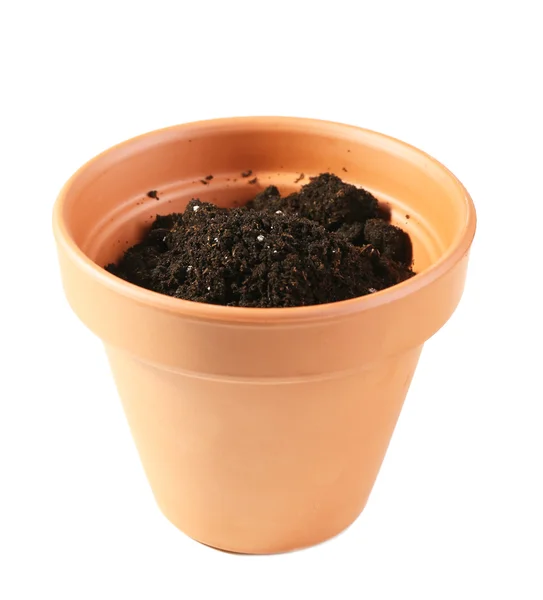 Pot de fleurs en argile avec sol — Photo