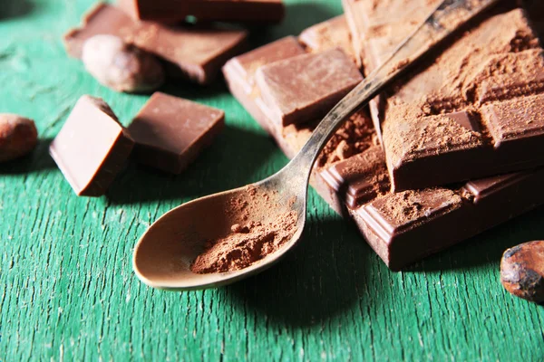 Cocoa powder and dark chocolate — Stock Photo, Image