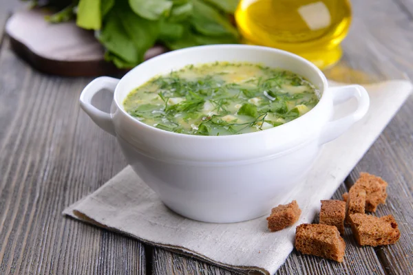 Delicious green soup with sorrel — Stock Photo, Image