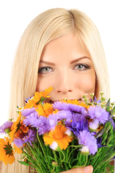 Young beautiful woman with flowers — Stock Photo, Image