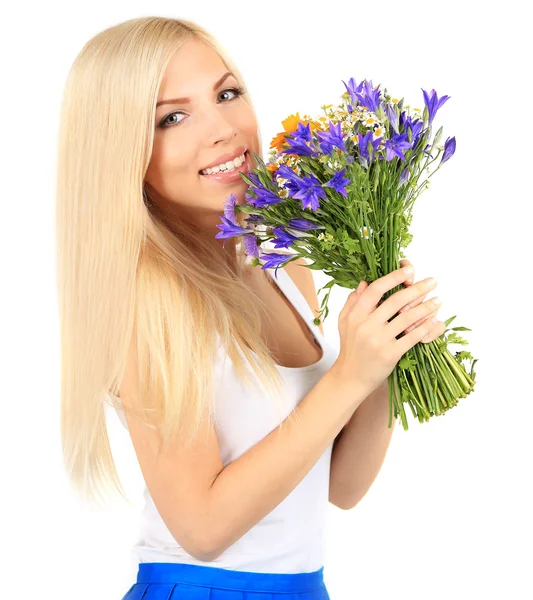 Giovane bella donna con fiori — Foto Stock