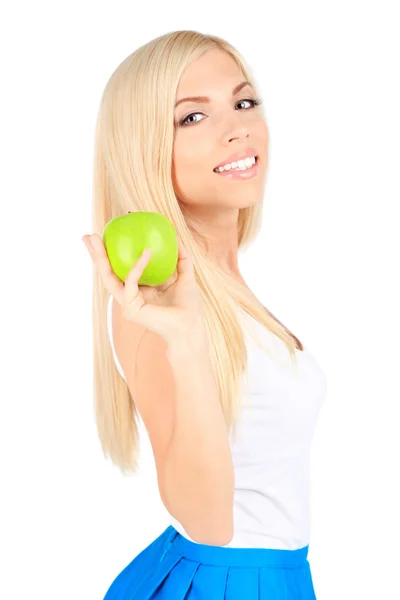 Ung vacker kvinna med äpple — Stockfoto