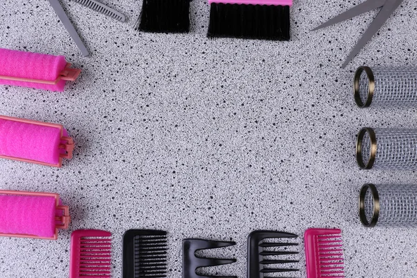 Professional hairdresser tools  on gray background — Stock Photo, Image