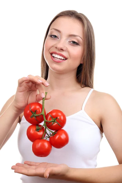 Hermosa chica con tomate — Foto de Stock