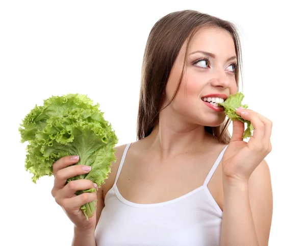 Beautiful girl with fresh lettuce — Stock Photo, Image