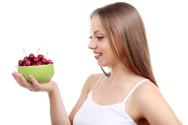 Menina bonita com cereja — Fotografia de Stock