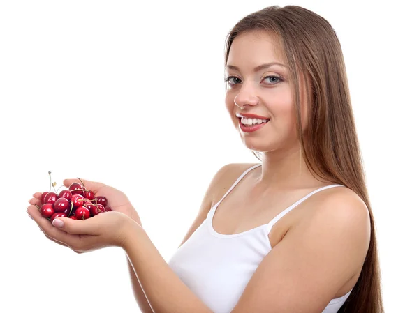 Mooi meisje met cherry — Stockfoto