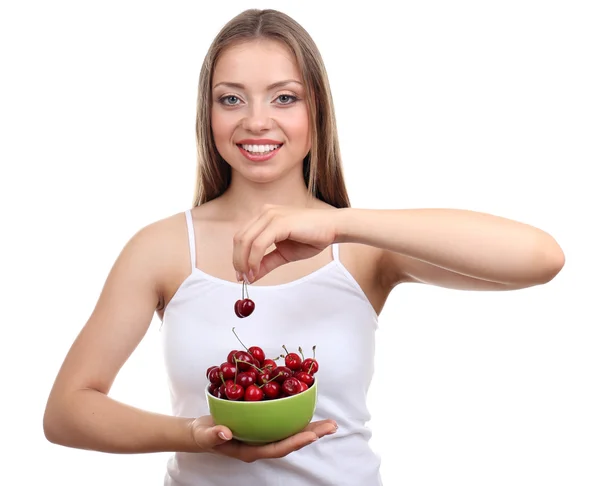 Mooi meisje met cherry — Stockfoto