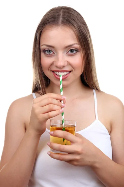 Menina bonita com suco — Fotografia de Stock