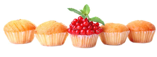 Вкусные кексы с красной смородиной изолированы на белом — стоковое фото