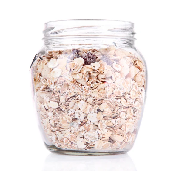 Domácí granola do sklenic, izolované na bílém — Stock fotografie