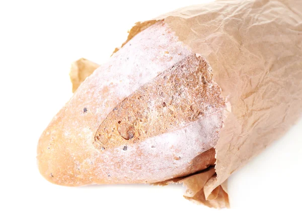 Loaf in paper bag isolated on white — Stock Photo, Image