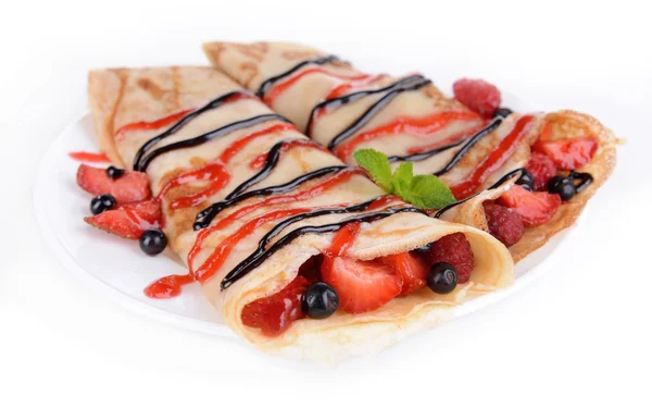 Delicious pancakes with berries isolated on white — Stock Photo, Image