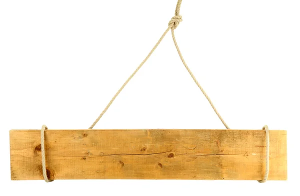 Blank wooden sign hanging on rope — Stock Photo, Image